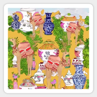 Camels in chinoiserie oasis Sticker